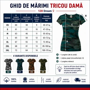 Tricou damă Malfini Camo Pure C22 – 100% bumbac, croială cambrată, imprimeu camuflaj - Img 3