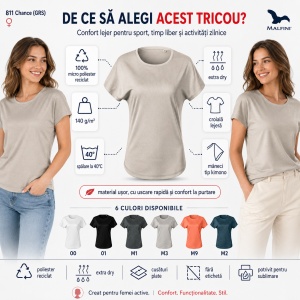 Tricou Damă Malfini Chance GRS 811 – Poliester Reciclat, Extra Dry, Croială Lejeră - Img 2