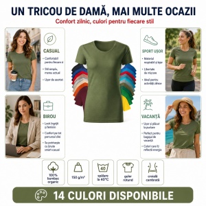 Tricou damă Malfini Gulf 824, 100% bumbac organic, croială cambrată, XS–2XL, 14 culori - Img 7