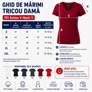 Tricou Damă Malfini Premium Action V-Neck 701 – Slim Fit, Guler în V, 95% Bumbac, 6 Culori, S–2XL - Img 3