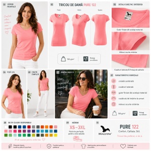 Tricou Damă Simplu cu Guler Rotund, Bumbac 100% – 30 Culori, XS–3XL - Img 5