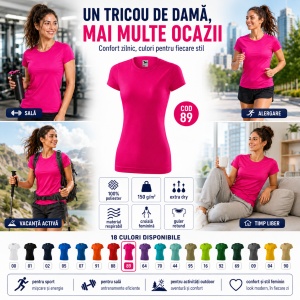 Tricou Damă Sport, pentru sala, alergare, divere activitari sportive, 100% Poliester Extra Dry, Uscare Rapidă, 18 Culori, XS–2XL - Img 7