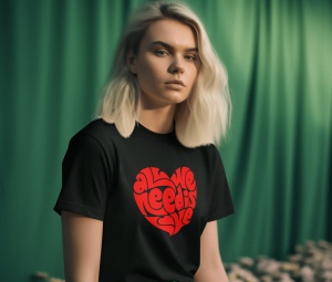 Tricou dama Streetwear - All We Need Is Love - din bumbac, personalizat - Cadou - Img 3
