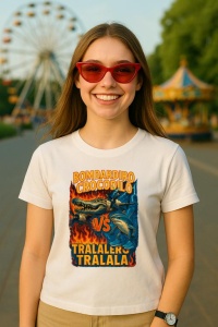 Tricou Dama Tralalero TraLaLa cu Bombardiro Crocodilo VS Tralalero Tralala Italian Brainrot (1)