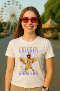 Tricou Dama Tralalero TraLaLa cu Chicken Bananini Italian Brainrot Meme Gen Z - Img 5