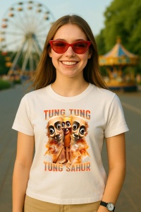 Tricou Dama Tralalero TraLaLa cu Tung Tung Tung Sahur Italian Brainrot, Funny Baseball Bat - Img 5