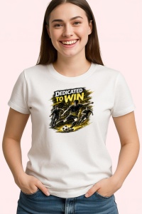 Tricou Dedicated To Win Fotbalist Sut Minge V1, din bumbac 100% , tricou alb pentru Copii | Dama | Barbat - Img 3