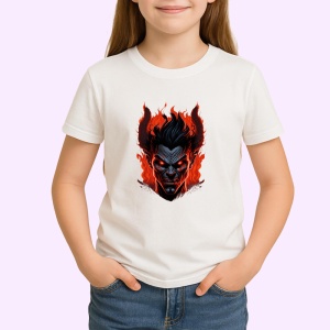 Tricou Demon cu zambet sinistru si flacari albastre Copii | Dama | Barbat - Img 4