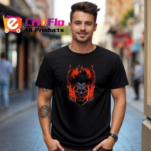 Tricou Demon cu zambet sinistru si flacari albastre Copii | Dama | Barbat, culoare negru - Img 6
