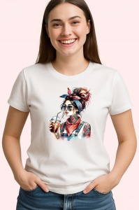 Tricou denim bandana girl with iced drink, fata cu bandana si bautura rece, Copii | Dama | Barbat - Img 4