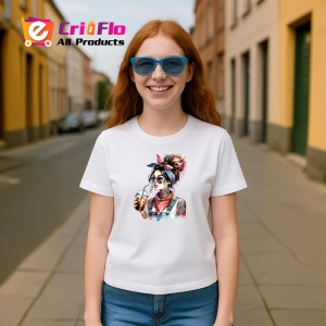 Tricou denim bandana girl with iced drink, fata cu bandana si bautura rece, Copii | Dama | Barbat