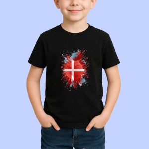 Tricou Denmark Steag Splash Art, Copii | Dama | Barbat, culoare negru - Img 3