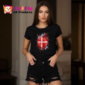 Tricou Denmark Steag Splash Art, Copii | Dama | Barbat, culoare negru - Img 11