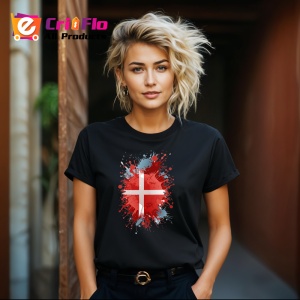 Tricou Denmark Steag Splash Art, Copii | Dama | Barbat, culoare negru