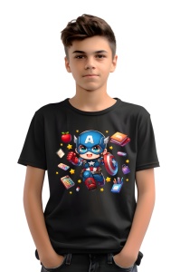 Tricou din bumbac 100% pentru copii, Captain America, Back To School, scoala, educatie, eroi, personaje