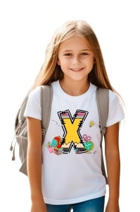 Tricou din bumbac 100% pentru copii, litera X, Back To School, educatie, creioane, carti
