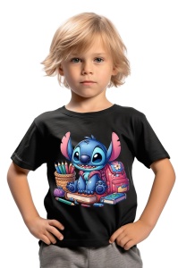 Tricou din bumbac 100% pentru copii, Stitch, Back To School, educatie, creioane, flori - Img 2