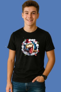 Tricou, dinozaur Cu Crengute Si Fundal Deschis Craciun, din bumbac 100% Copii | Dama | Barbat - Img 2