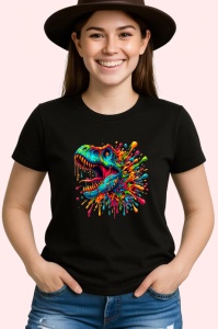 Tricou Dinozaur curcubeu cu ochelari fundal rosu Copii | Dama | Barbat, culoare negru - Img 3