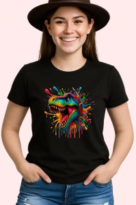 Tricou Dinozaur in stil graffiti cu dinti mari fundal alb Copii | Dama | Barbat, culoare negru