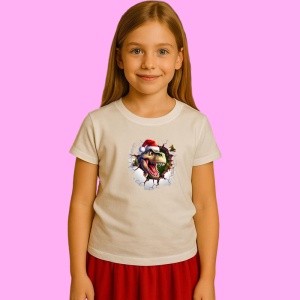 Tricou Dinozaur Verde Cu Fundal Deschis Craciun, din bumbac 100% Copii | Dama | Barbat - Img 3