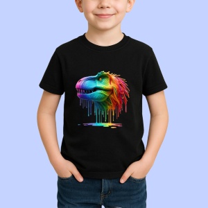 Tricou Dinozaur verde portocaliu cu vopsea fundal alb Copii | Dama | Barbat, culoare negru - Img 3