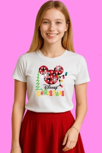 Tricou Disney Craciun Mickey Silueta, din bumbac 100%, tricou alb, Copii | Dama | Barbat - Img 3