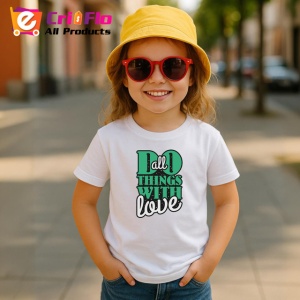 Tricou Do All Things With Love Font Verde V2, din bumbac 100% , tricou alb pentru Copii | Dama | Barbat - Img 5