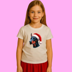 Tricou Doberman Craciun Profil, din bumbac 100%, tricou alb, Copii | Dama | Barbat - Img 2