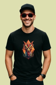 Tricou Dragon Rosu Portocaliu Stil Poligonal, Copii | Dama | Barbat, culoare negru - Img 2
