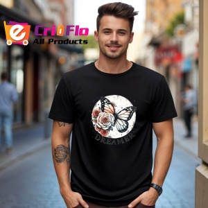 Tricou Dreamer fluture cu rozete si luna design visator Copii | Dama | Barbat, negru - Img 6