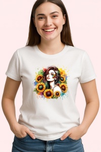 Tricou dreamy girl watercolor sunflower, fata visatoare acuarela si floarea soarelui, Copii | Dama | Barbat