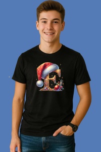 Tricou E Litere Alfabet Craciun Impodobite Cu Decoratiuni, din bumbac 100% Copii | Dama | Barbat - Img 2