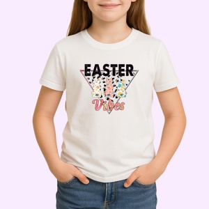 Tricou Easter Vibes Urechi Iepure Flori Colorate, din bumbac 100% , tricou alb pentru Copii | Dama | Barbat - Img 2