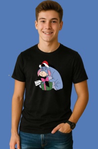 Tricou Eeyore Cu Cadou Si Fundita Roz Craciun, din bumbac 100% Copii | Dama | Barbat