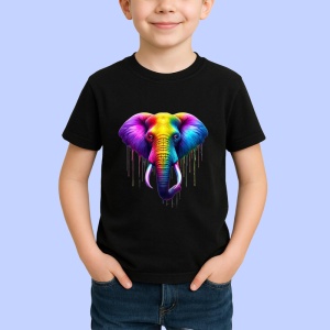 Tricou Elefant in stil pop art cu efecte de curcubeu Copii | Dama | Barbat, culoare negru - Img 4