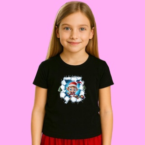 Tricou Elf Cu Fundal Albastru Si Braduti Craciun, din bumbac 100% Copii | Dama | Barbat - Img 3