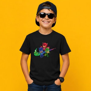 Tricou Eroi In Pijama Pj Masks Catboy Gekko Owlette Urban Logo, din bumbac 100%, tricou negru, Copii | Dama | Barbat - Img 3