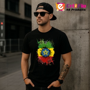 Tricou Ethiopia Steag Splash Art, Copii | Dama | Barbat, culoare negru - Img 7