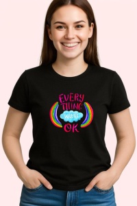 Tricou Everything Will Be Ok Curcubeu Fundal Gri, din bumbac 100%, tricou negru Copii | Dama | Barbat - Img 1