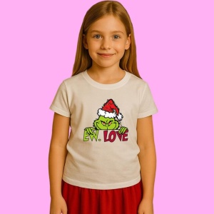 Tricou Ew Love Grinch Santa Christmas Lights, din bumbac 100%, tricou alb, Copii | Dama | Barbat - Img 2