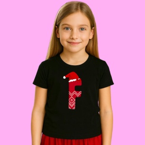Tricou F Litera Rosie Cu Caciulita Si Inimioare Albe, din bumbac 100% Copii | Dama | Barbat - Img 3