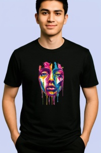 Tricou Fata stil graffiti cu pete de vopsea curcubeu Copii | Dama | Barbat, culoare negru - Img 2