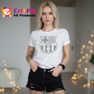 Tricou Fcb Logo Echipa Fotbal Barcelona, din bumbac 100% , tricou alb pentru Copii | Dama | Barbat - Img 7
