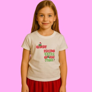 Tricou Feeling Extra Grinchy Today, din bumbac 100%, tricou alb, Copii | Dama | Barbat
