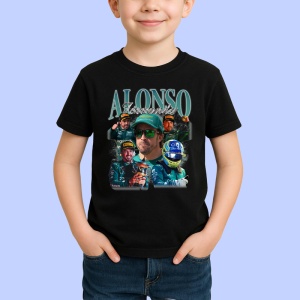 Tricou Fernando Alonso Portret Cu Ochelari Echipa Aston Martin, Copii | Dama | Barbat , tricou negru - Img 2