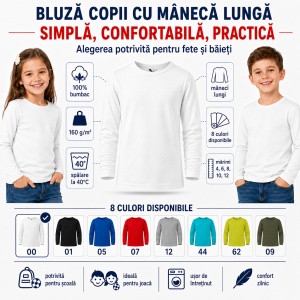 Tricou Fete Mânecă Lungă din Bumbac 100% bluza simpla copii - Img 2