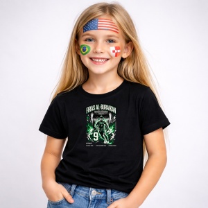 Tricou Firas Al Buraikan Saudi Arabia World Cup Fifa 2026, din bumbac 100%, tricou negru, Copii | Dama | Barbat - Img 2