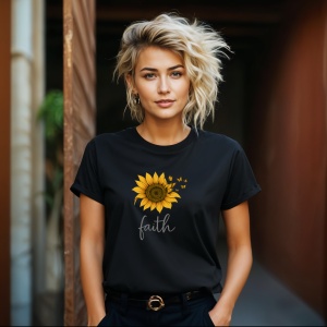 Tricou Floarea soarelui cu fluturi Negru, Copii | Dama | Barbat - Img 9