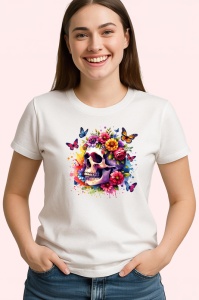 Tricou floral skull pastel pop, craniu pastel cu explozie florala, Copii | Dama | Barbat - Img 4